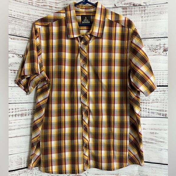 Prana Shirt Mens Size Large Snap front plaid Organic cotton Pocket light Casual - Picture 1 of 10